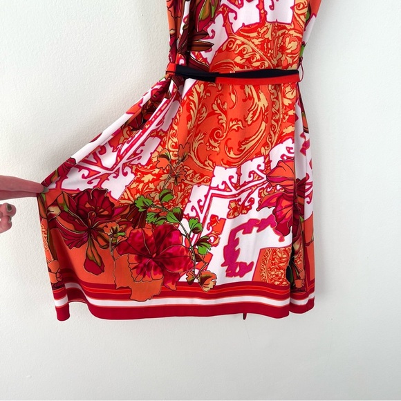 Vintage Y2k Cache Belted Printed Mini Dress Vacation Beach Tropical - Picture 6 of 7